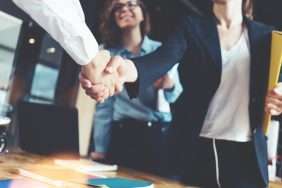 Two business people shaking hands